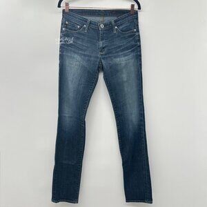 AG Adriano Goldschmied Dark Stone Wash Embroidered Pockets Skinny Jeans